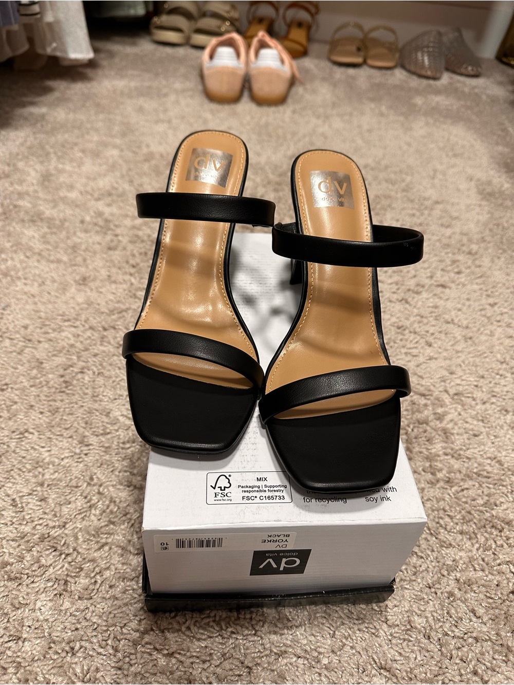 Dolce Vita Black Double-Strap Square-Toe Heeled Sandal